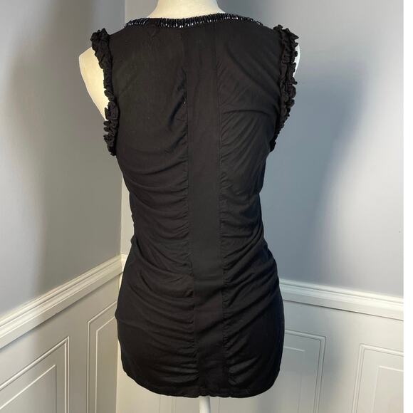 Kenar, Size Medium, Black Beaded Ruffle Trim Sleeveless Top, Super Soft, Flaw - Picture 3 of 7